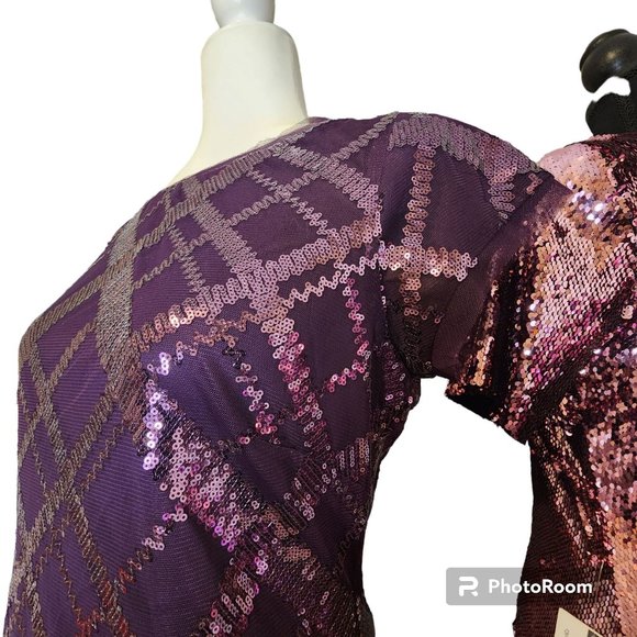 #027. NWT Purple Sequin & Mesh Mini Dress-Vince Camuto - Picture 3 of 7